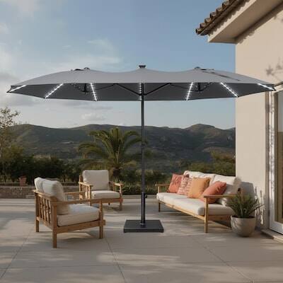 Alt View 6. Crestlive Products - Crestlive Products 15 x 9 FT Solar Light Double-Sided Patio Outdoor Umbrella Tilting Waterproof Metal Pole Base Included - dark gray.