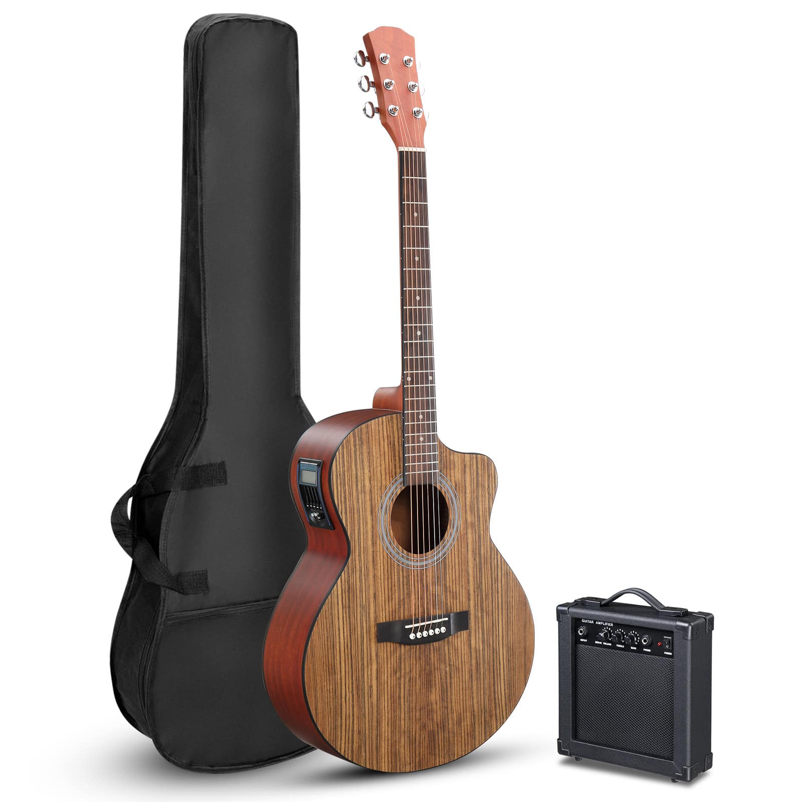 Winado - Full-Size 41 Inch Acoustic Electric Guitars Kit for Beginner With 15W Amp