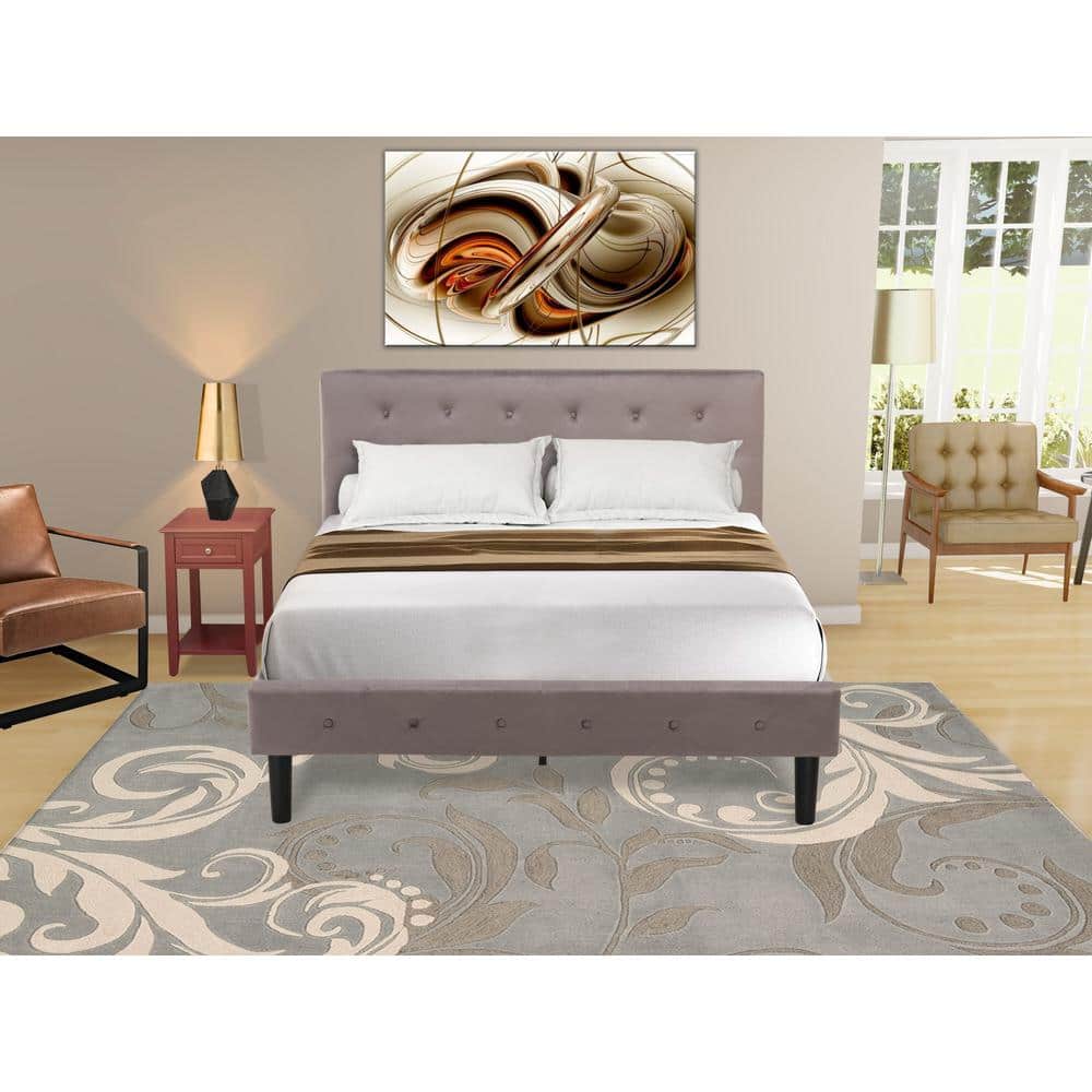 East West Furniture - NL14F-1DE13 2 Piece Full Bed Set - 1 Bed Brown Taupe Velvet Fabric Headboard and 1 Modern Nightstand - Burgundy Finish - Taupe Brown price history on PriceWatchPro
