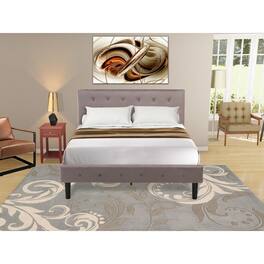 East West Furniture - NL14F-1DE13 2 Piece Full Bed Set - 1 Bed Brown Taupe Velvet Fabric Headboard and 1 Modern Nightstand - Burgundy Finish - Taupe Brown