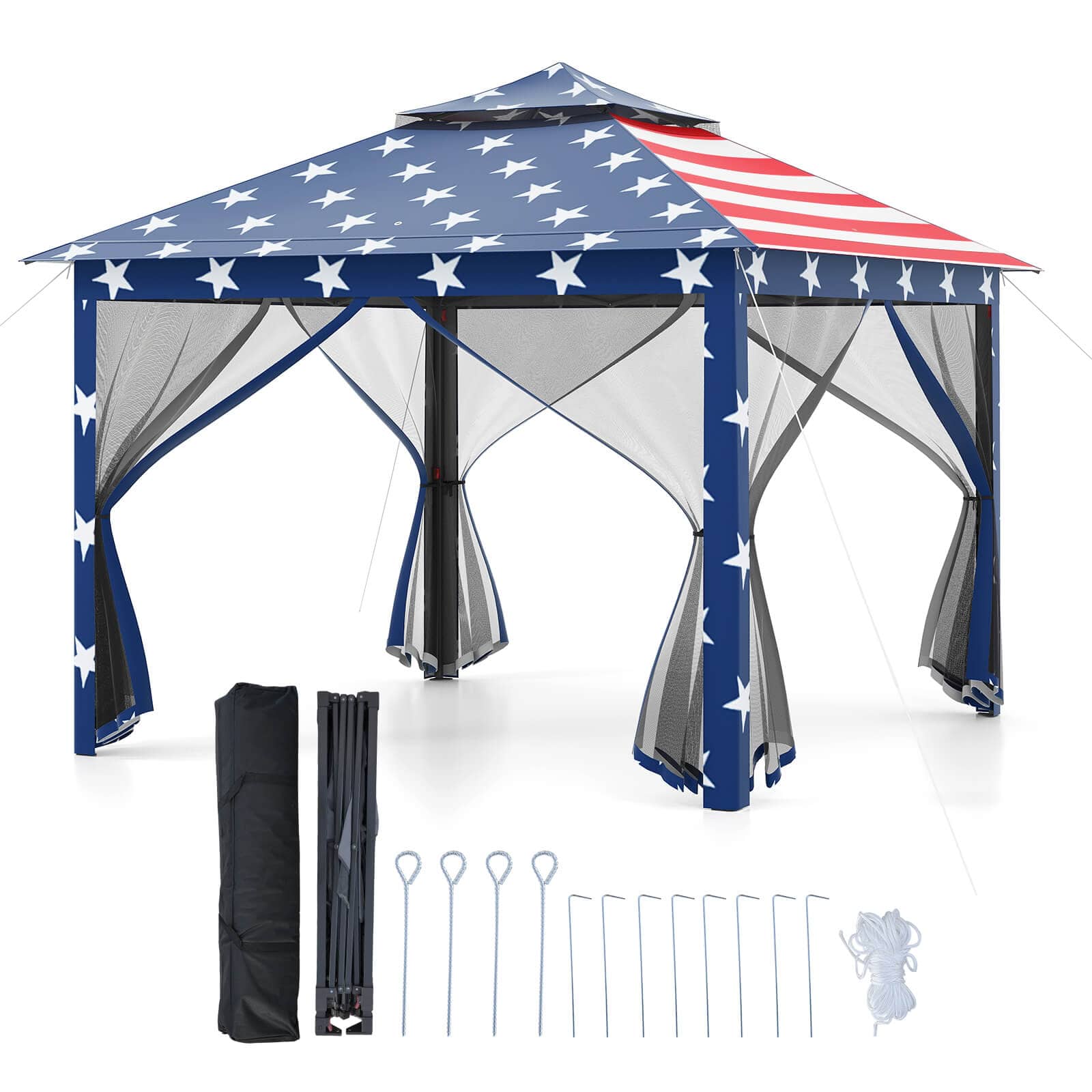 Costway - 11 ft × 11 ft Pop up Gazebo with Mesh Netting Sidewalls, Vented Top, Drainage Holes - American Flag price history on PriceWatchPro