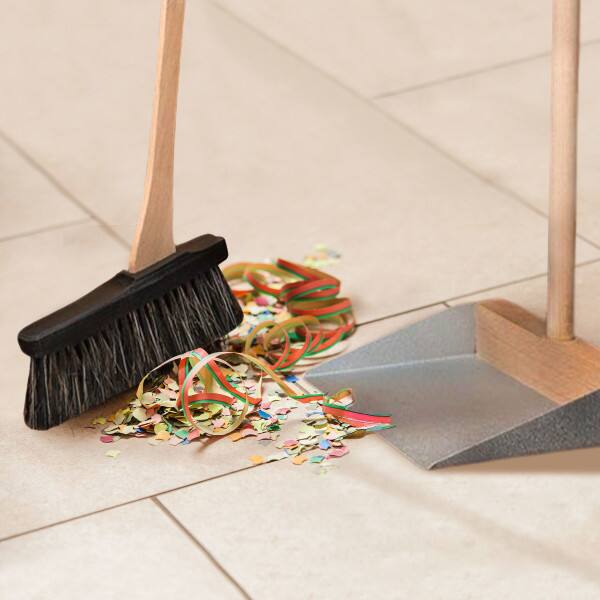Left. Kings County Tools - Standing Broom and Dustpan Combo Set with 28-Inch Beechwood Handles.