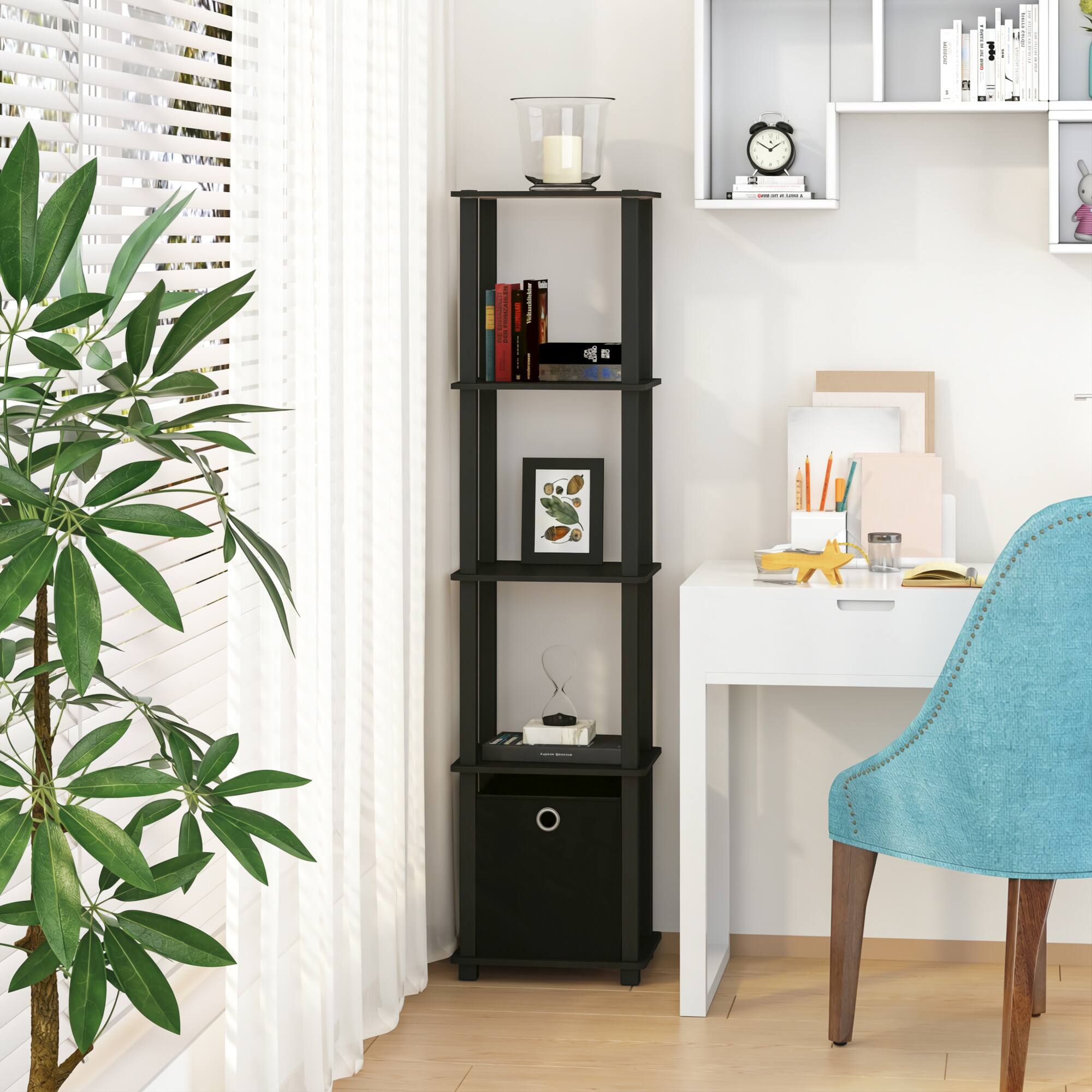 Alt View 1. HOMLUX - 5-Tier Open Shelf Bookcase Compact Storage Bookshelf with Bin for Living Room Bedroom Office Black - Black.