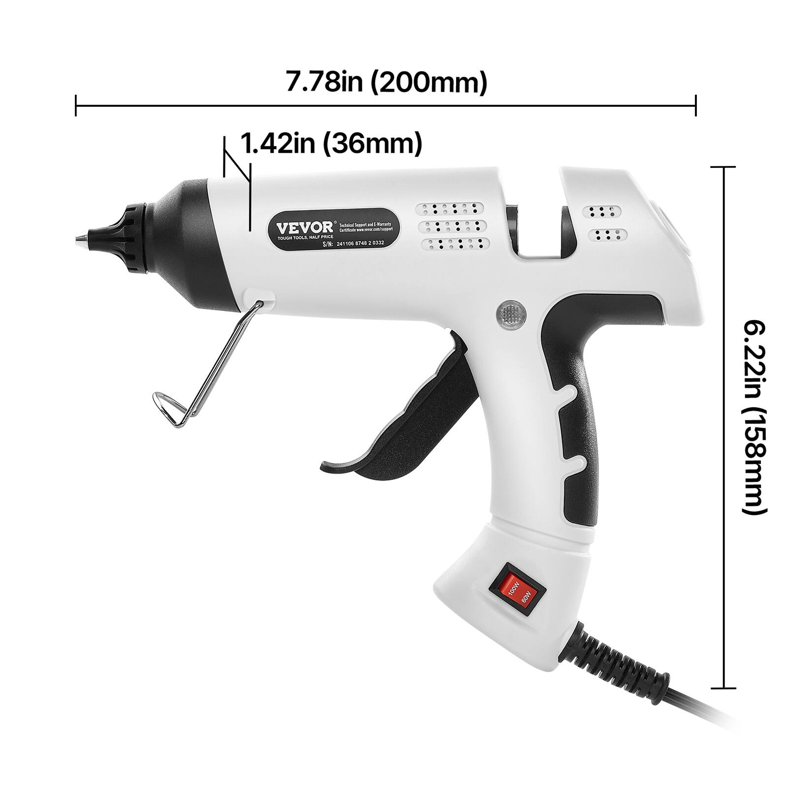 7.78in (200mm)  
1.42in (36mm)  
6.22in (158mm)  

VEVOR  
TOUGH TOOLS HALF 21V 4.0Ah 20V 2000mAh  
SN: IT105  
400% RICS