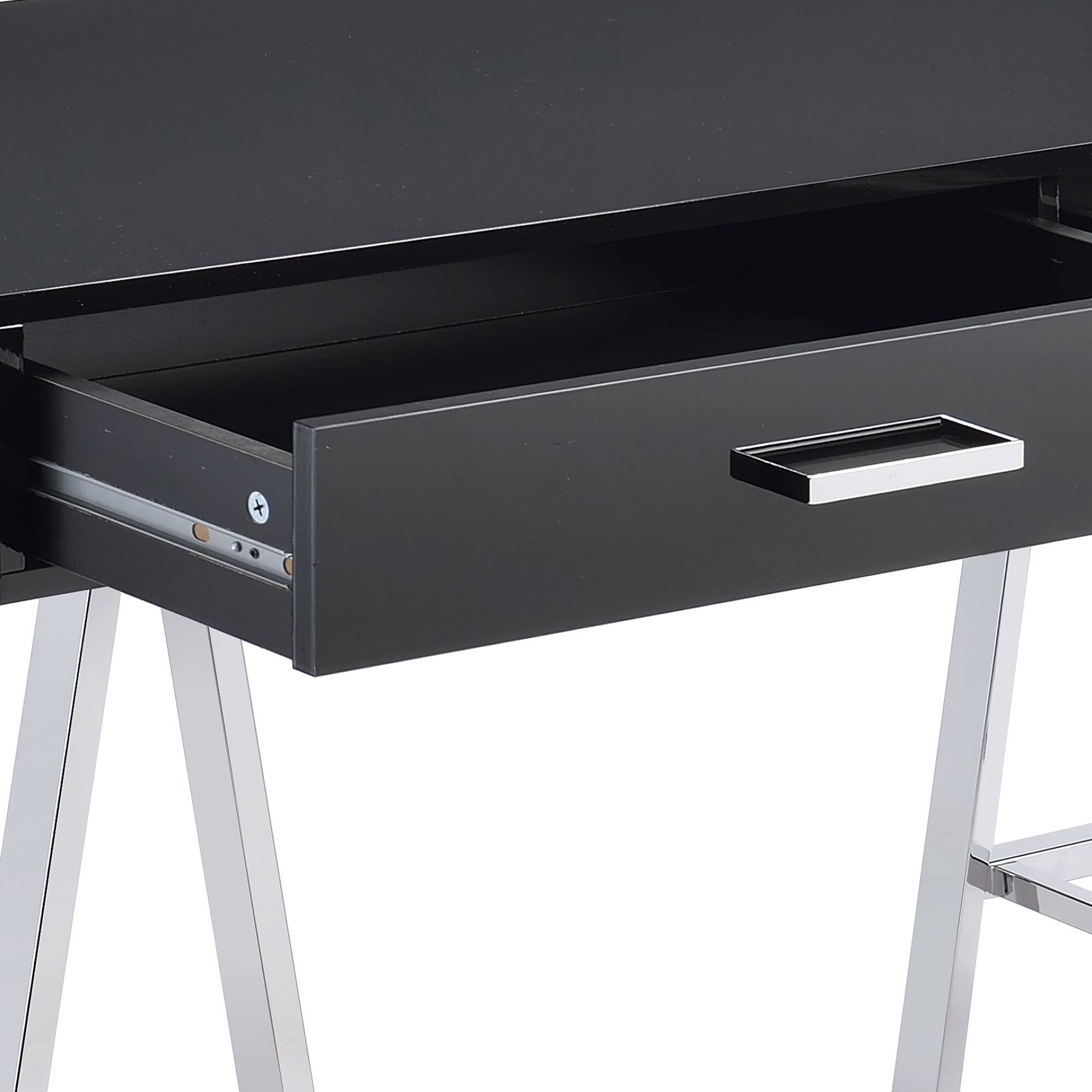 Alt View 5. GOODSILO - Modern Writing Desk with Built-in USB Charging Port and Dual Storage Drawers for Home Office - Black.