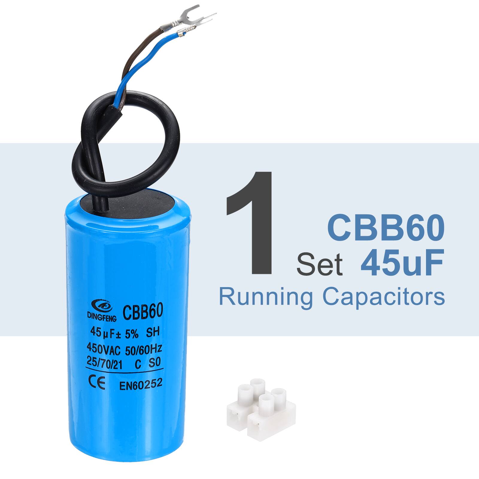 DINGFENG CBB60 45uF 45uF ±5% SH 450VAC 50/60Hz 25/70/21 C SO CE EN60252 1 Set CBB60 45uF Running Capacitors