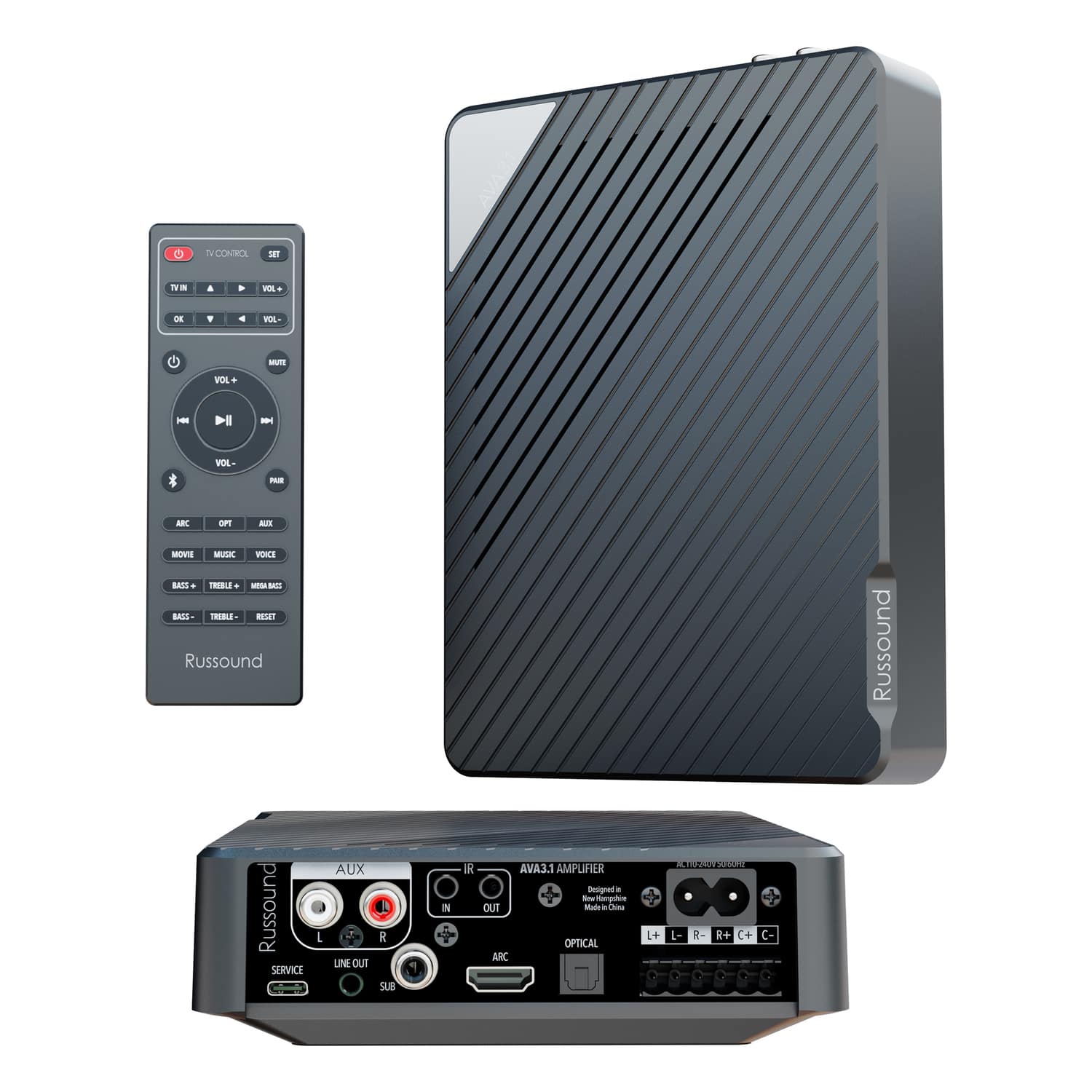 Russound - 200-Watt 3.1-Channel Low-Profile Mini A/V Amplifier Bluetooth, HDMI ARC, Learning Remote AVA3.1 Series - Black