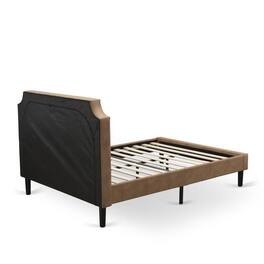 East West Furniture - GBF-28-F Full Bed Consist of Brown Textured Upholstered Headboard, Footboard and Wood Rails, Slats - Wooden 9 Legs - Black