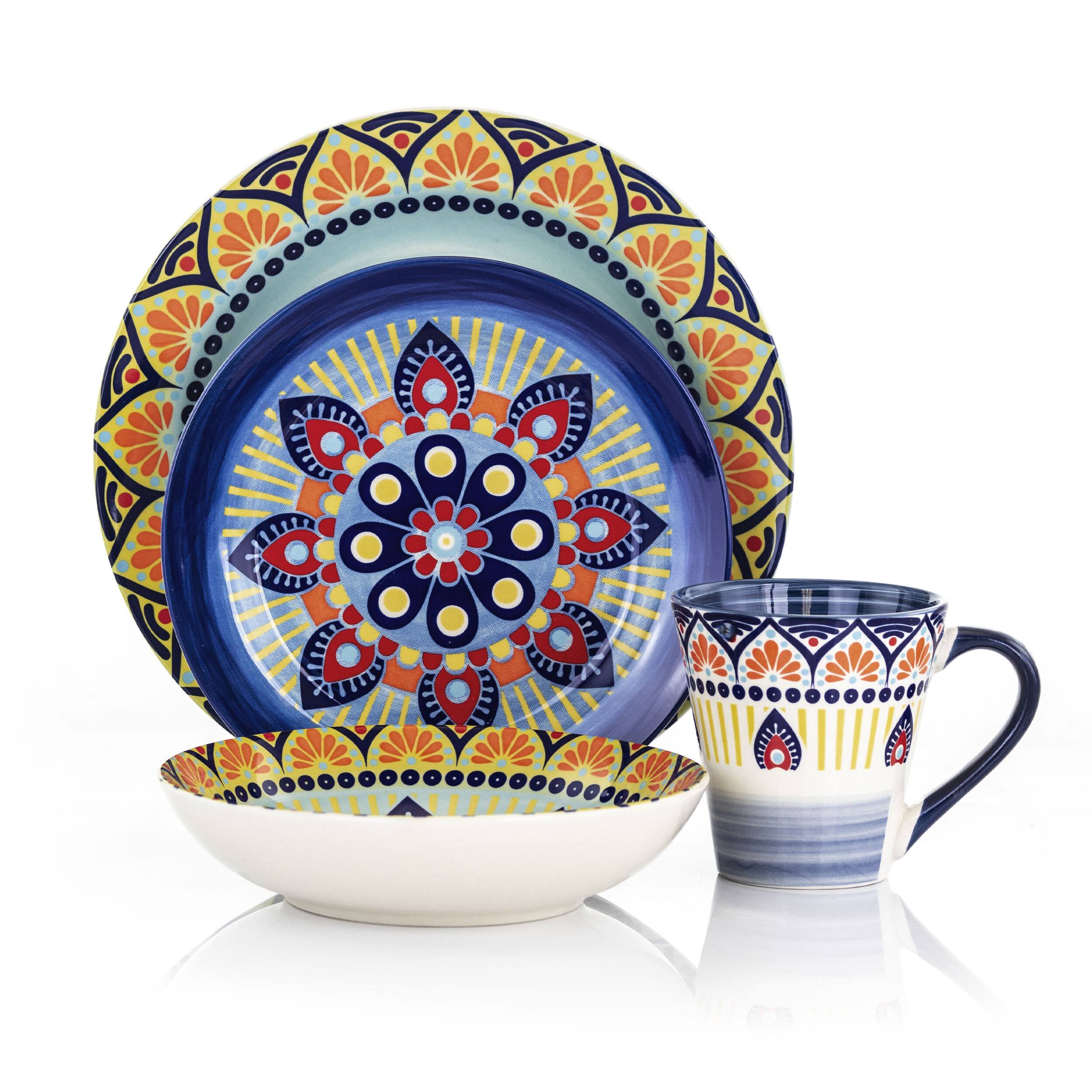 Alt View 1. Elama - Elama Zen Blue Mozaik 16 Piece Luxurious Stoneware Dinnerware with Complete Setting for 4, 16pc - Blue.
