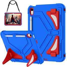 Dteck - Case for iPad (A16) 11th Gen 2025 /10th Gen 10.9'' 2022 Rugged Shockproof 3 Layers Kickstand Cover With Crossbody Strap - Blue+Red