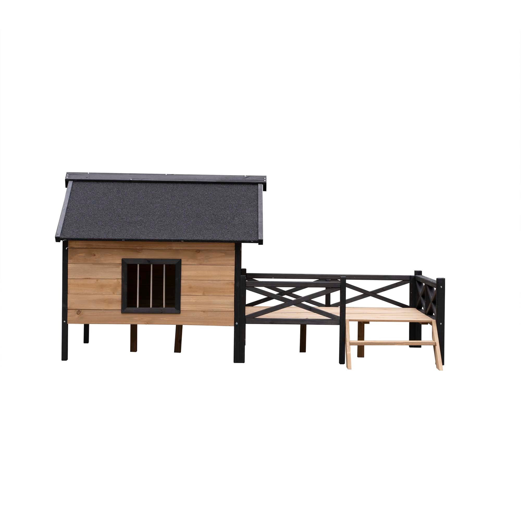 Alt View 5. Boyel Living - Natural Wood Large Wooden Dog Kennel Porch Outdoor Cabin House - Brown.