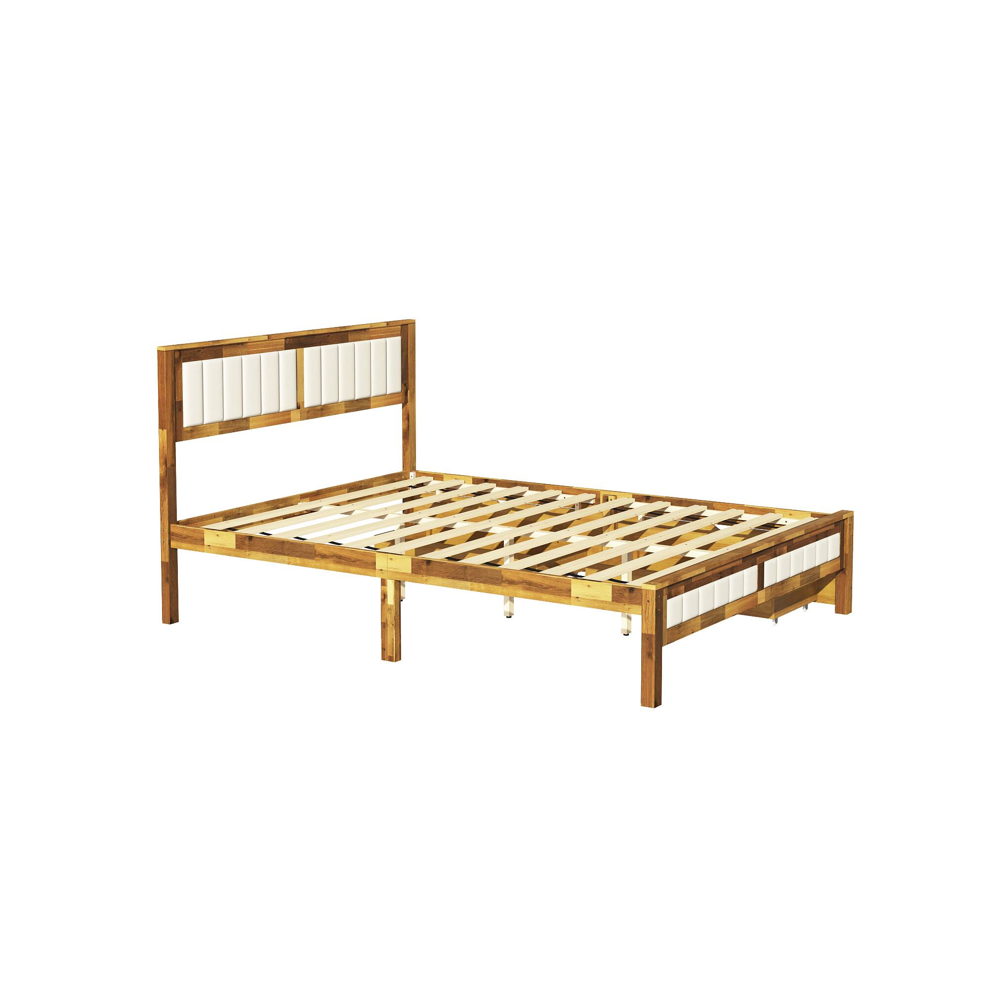 Angle. Famapy - Famapy Solid Wood Storage Bed Frame - Acacia Wood, Thickened Slats, Drawer Design - Wooden.