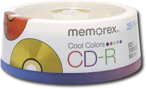 Front Standard. Memorex - 25-Pack 48x Multicolored CD-R Disc Spindle.