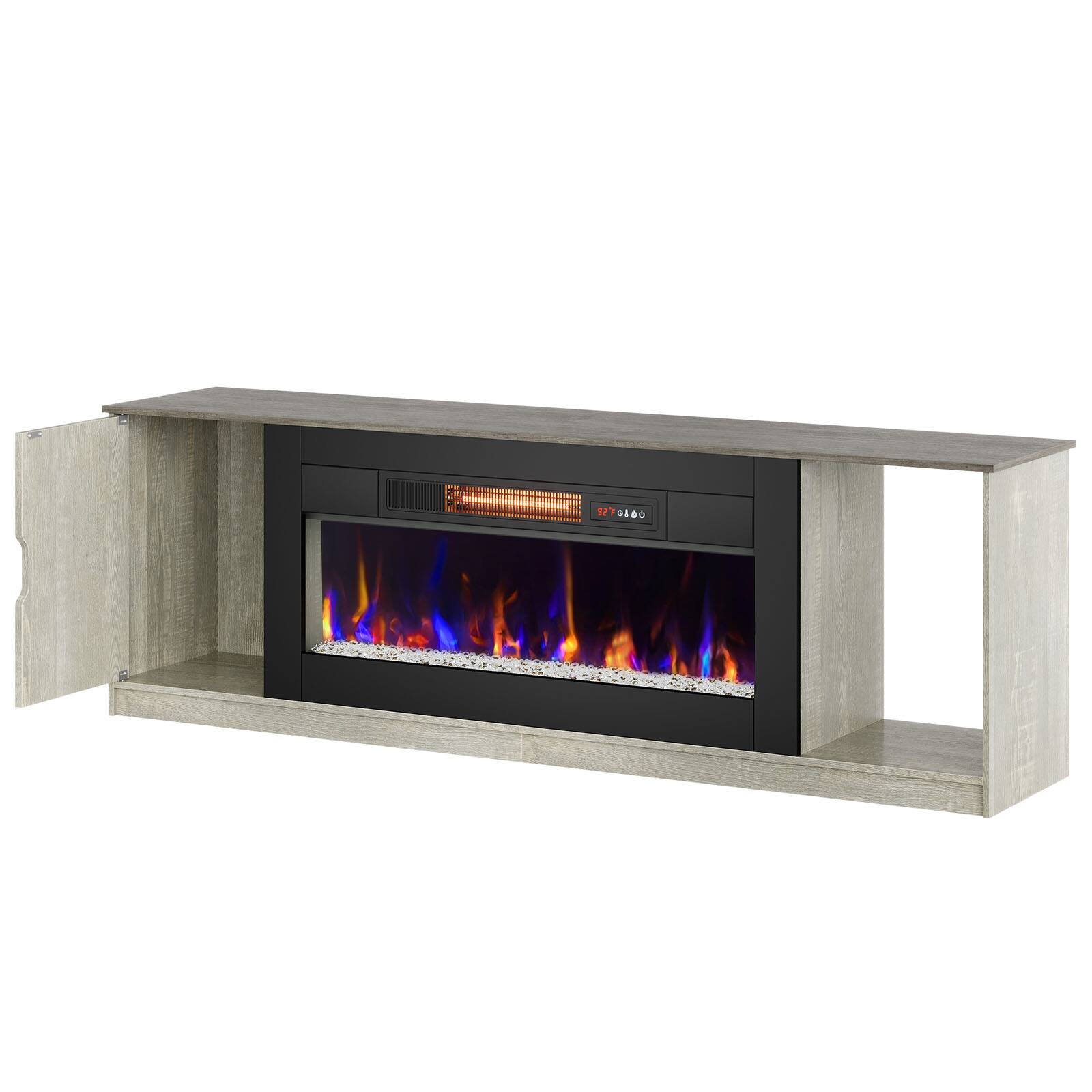 Alt View 7. Bestier - Bestier 70" Gaming TV stand with 36" fireplace cabinets & open storage for TVs up to 75" and PS5 consoles - Grey.