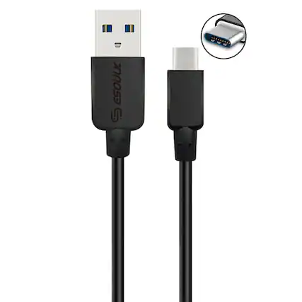 Front. Esoulk - 5 Ft. (1.5m) USB-A to USB-C Charger and Sync Cable Universal Compatible Apple Samsung - Black.