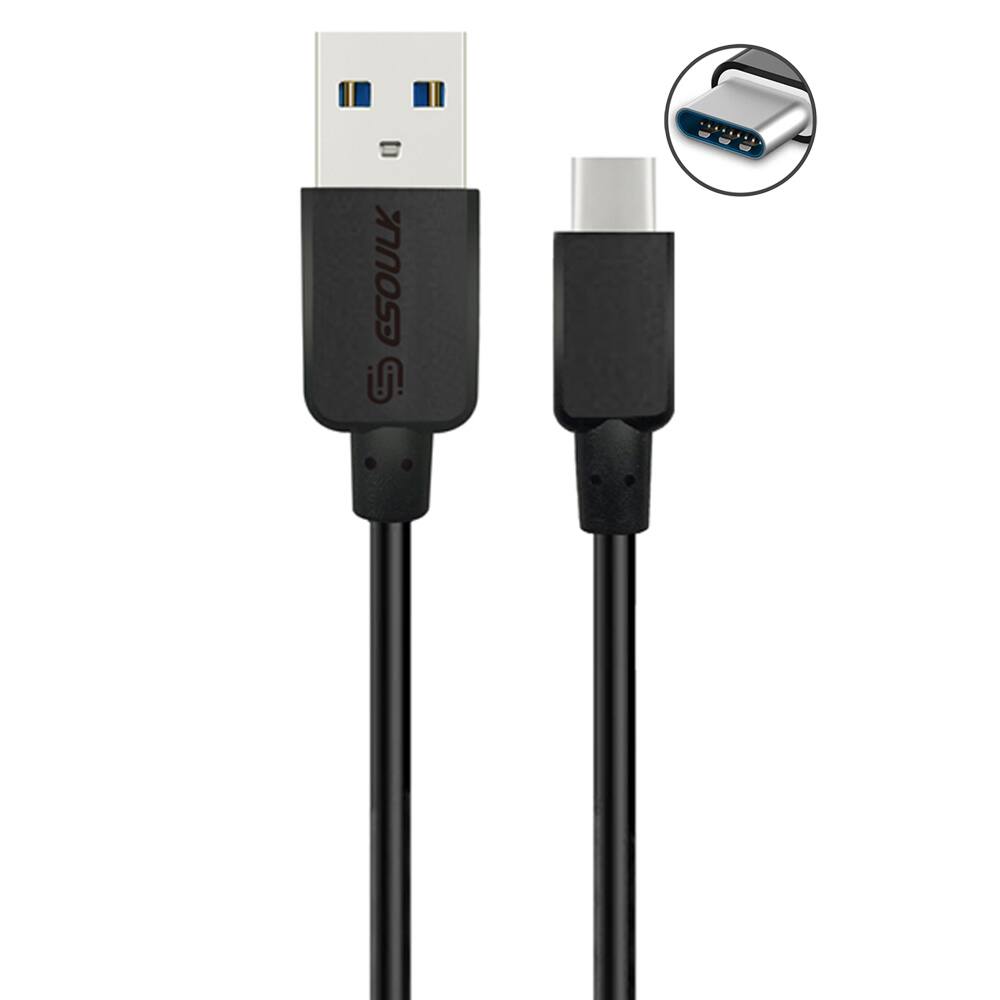 Front. Esoulk - 5 Ft. (1.5m) USB-A to USB-C Charger and Sync Cable Universal Compatible Apple Samsung - Black.
