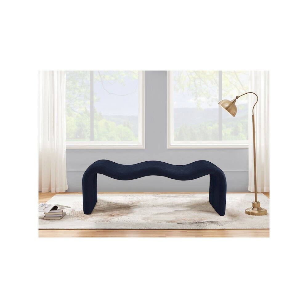 Alt View 1. Meridian Furniture - Willow Navy Chenille Fabric Bench - Blue.