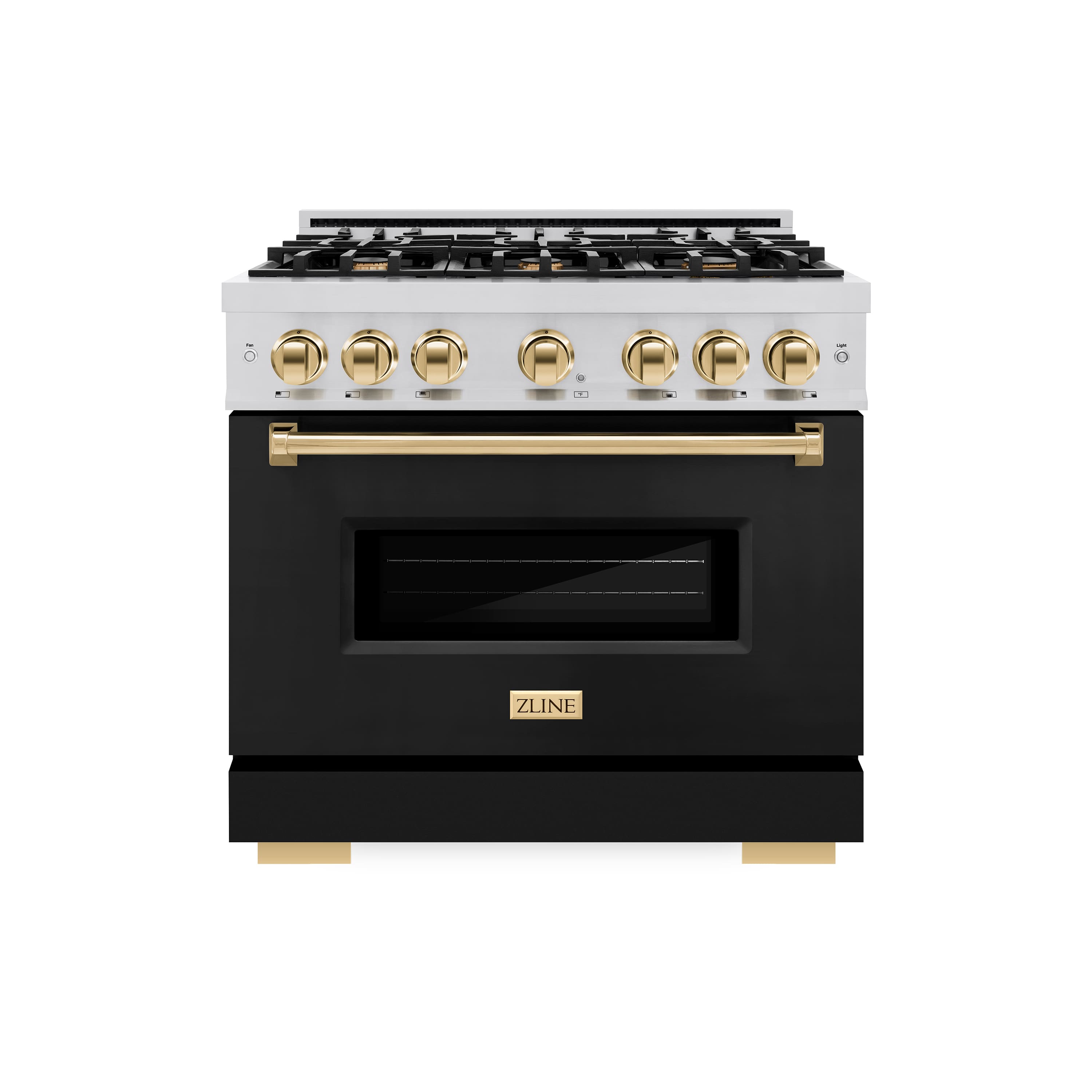 ZLINE Autograph 36" Classic Dual Fuel Range with Gold Accents (CDRZ-BLM-36-G) Front