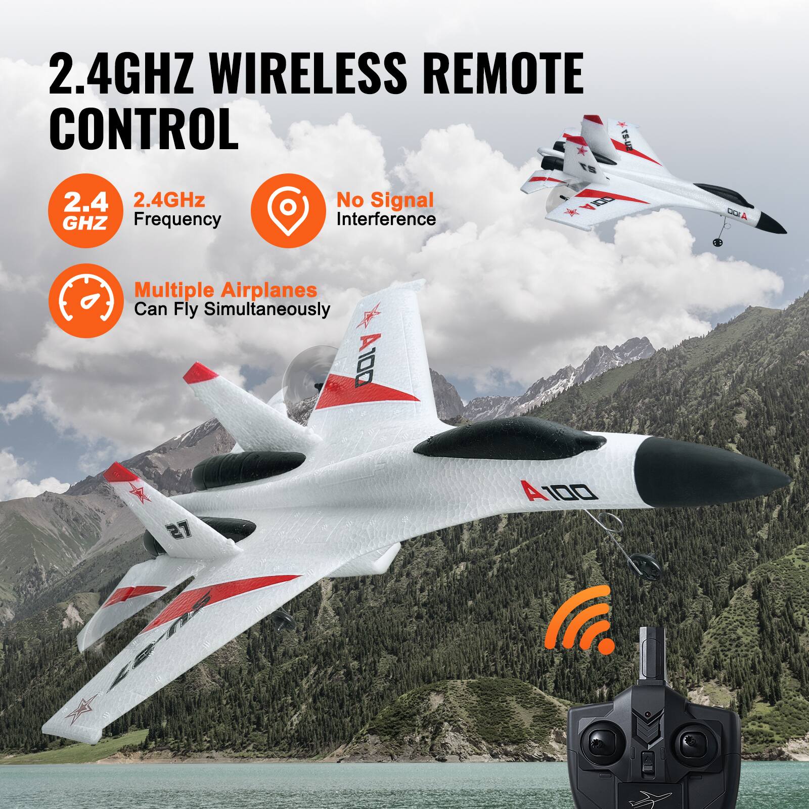 2.4GHz Wireless Remote Control

- 2.4GHz Frequency
- No Signal Interference
- Multiple Airplanes Can Fly Simultaneously