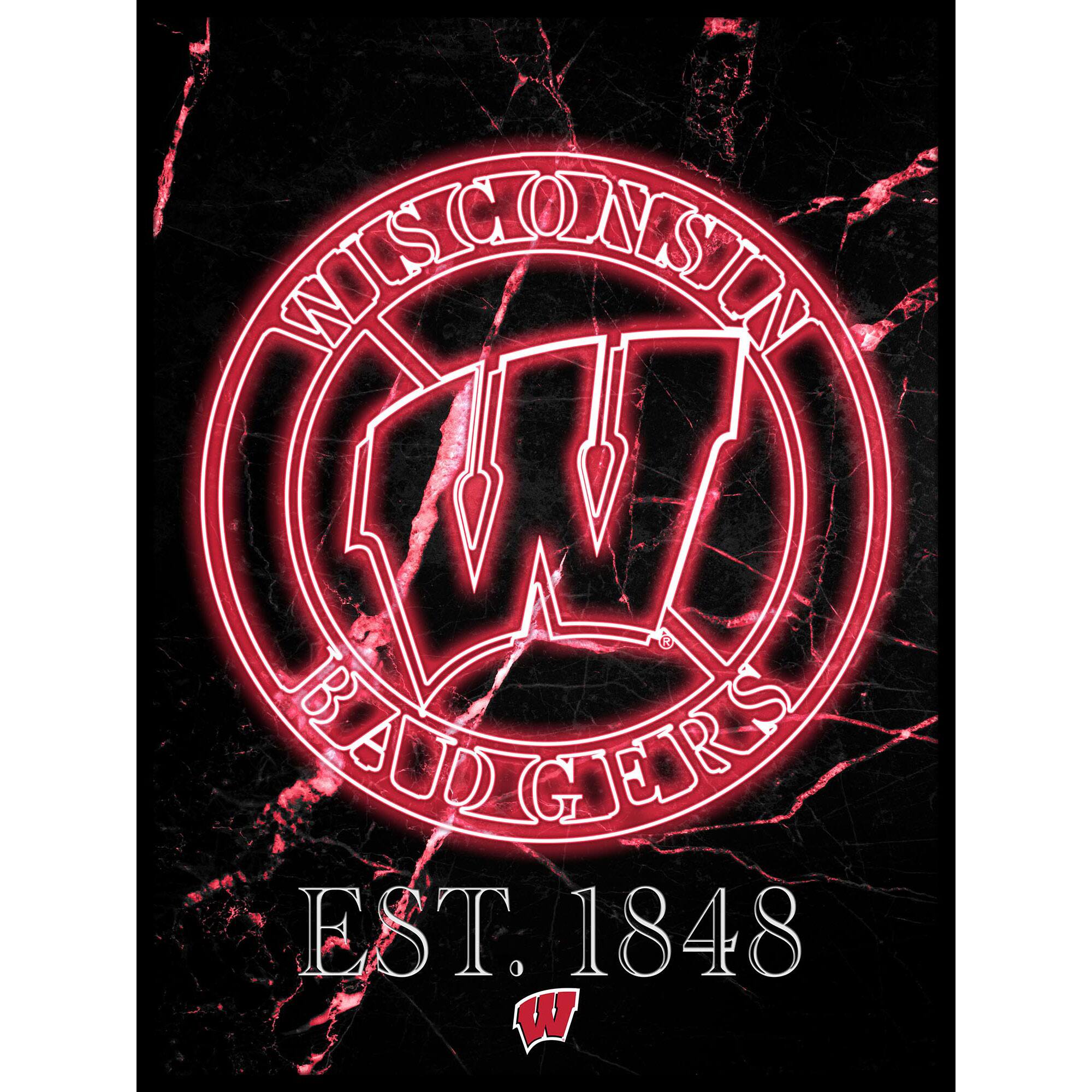 Black Wisconsin Badgers 12'' x 16'' Framed Circle Logo Print