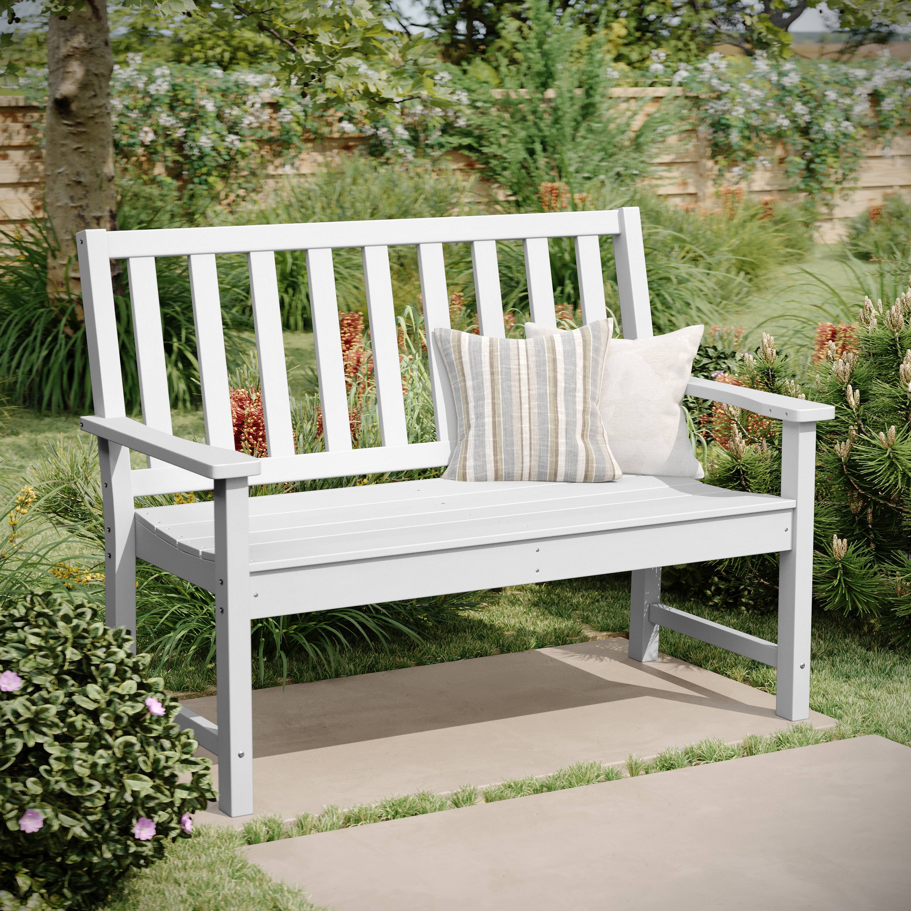 Alt View 1. Flash Furniture - Ellsworth Commercial Grade 50" All Weather Indoor/Outdoor Recycled HDPE Bench with Contoured Seat in White - White.