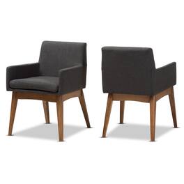 Baxton Studio - Set of 2 Nexus Mid-Century Modern Walnut Wood Finishing Gravel Fabric Dining Armchairs - "Gravel" Grey/"Walnut" Brown