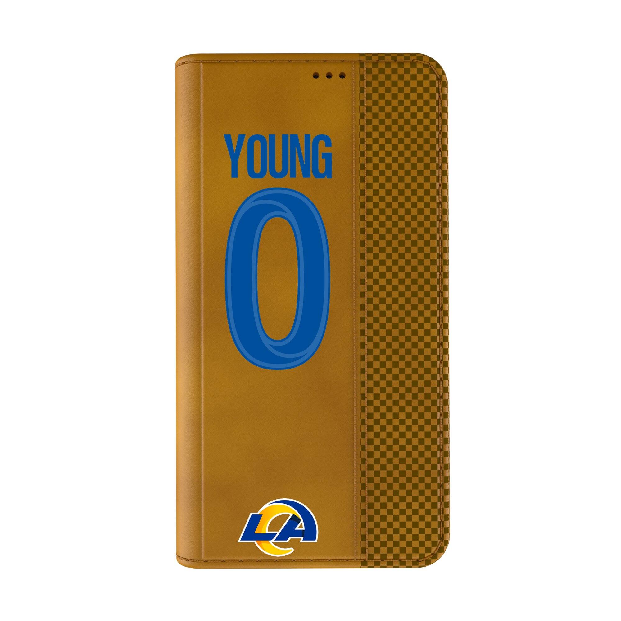 Alt View 1. Keyscaper - Byron Young Brown Los Angeles Rams Folio iPhone Case - 14 - Brown.