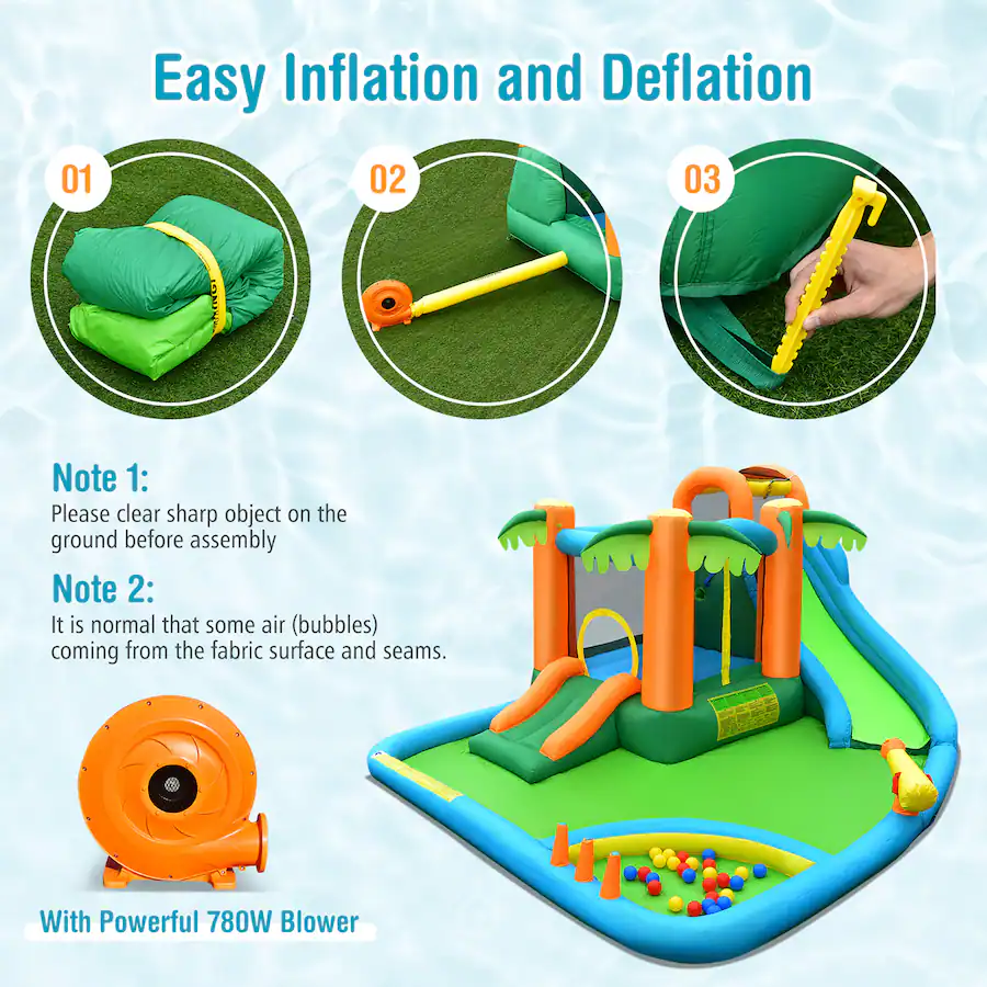 Inflatable Pool Translucent Costway Inflatable Water Slide Park Kid Bounce House Splash Pool with ...