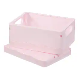 Unique Bargains - 2pcs Small Plastic Storage Baskets, 6.5"x4.8"x2.9" Stackable Foldable with Handles for Home Office - Pink