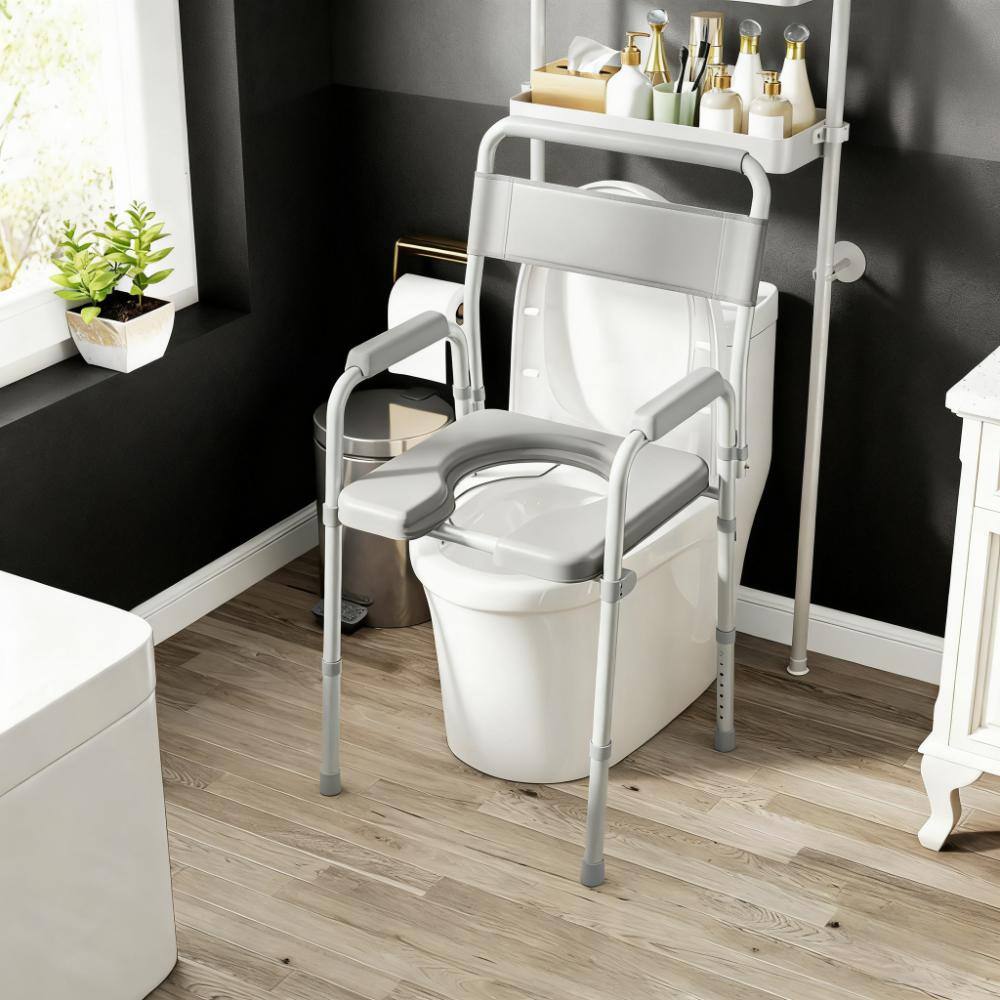 Angle. TinyHomie - Raised Toilet Seat with Arm Bedside Commode Chair for Seniors Adults Handicap - Gray.