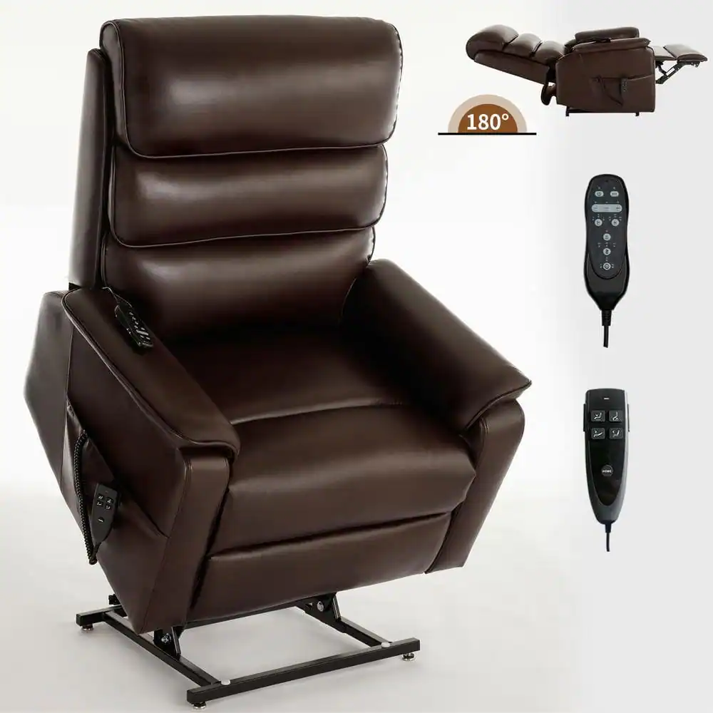 Front. Kadyn - Dual Motor Power Lift Recliner, Near 180° Recline, Massage & Heat, 350lb Capacity, Brown - Brown.
