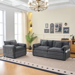 Anysun - Luxury 2-Piece Chenille Cloud Loveseat Set with 3 Pillows - Deep-Seat Couch & Armchair for Living Room, Bedroom, Office - Gray