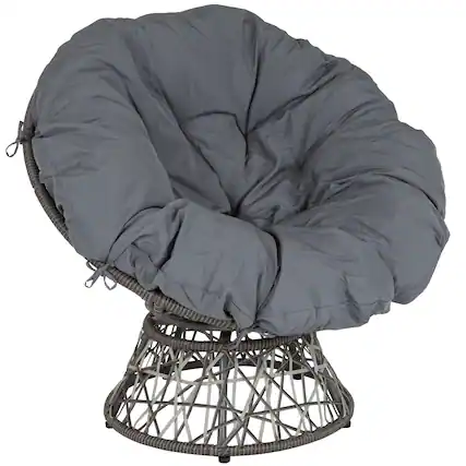 Front. Emma + Oliver - Swivel Patio Chair with Cushion - Gray Cushion/Gray Frame.