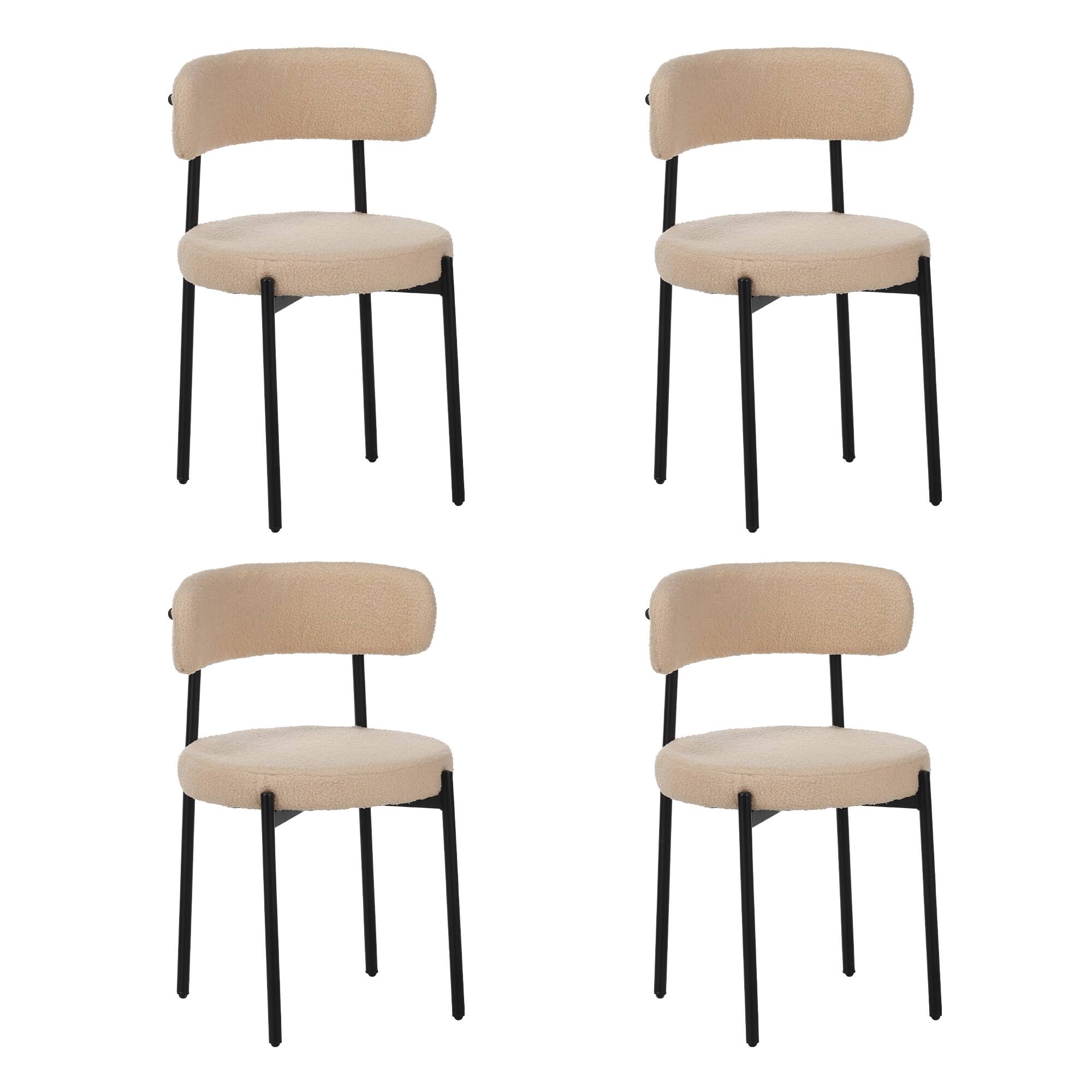 Angle. Lirago - 19 Inch Medieval Modern Dining Chairs Set of 4 Upholstered Round Seat Cushions Curved Back Metal Legs - Beige.