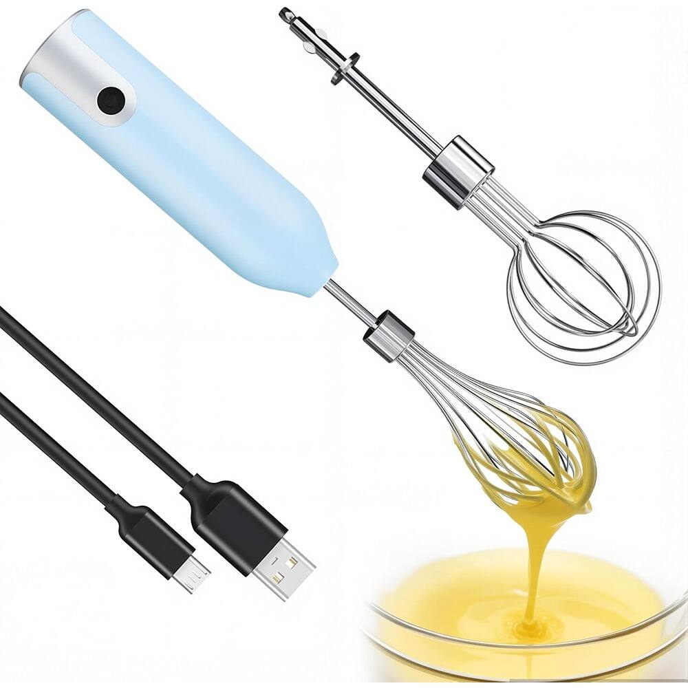 Front. ACJPR - Wireless rechargeable electric egg beater with multi-speed control, balloon whisk for eggs, milkshakes, cream, baby food - Light Blue.