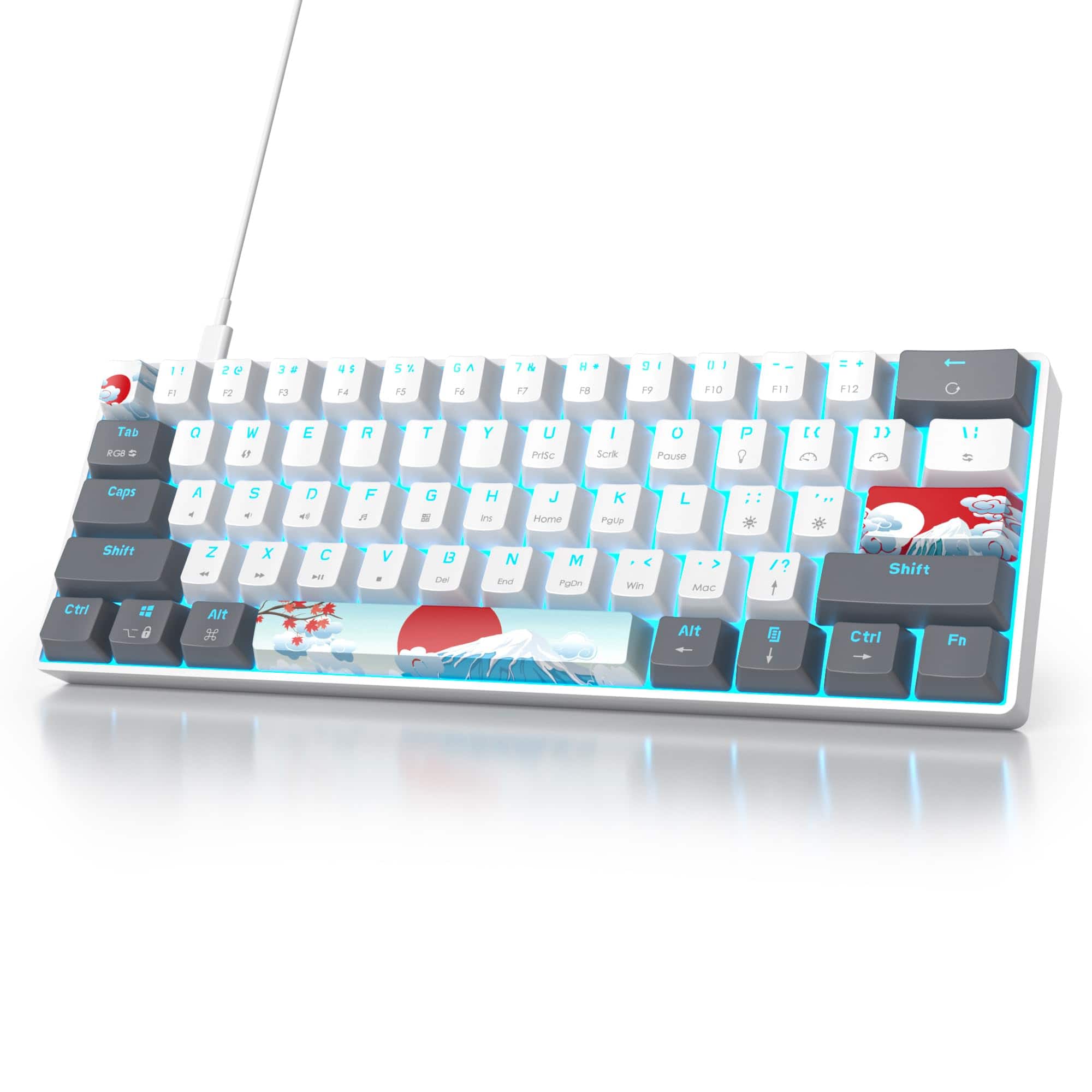 Live At Space - Wired 65% Mechanical Gaming With Blue 60% Ultra Compact Rgb Backlit Keys N-key Rollover For Pc Ps5 Xbox 【Portable 65% - White/ Red Switch