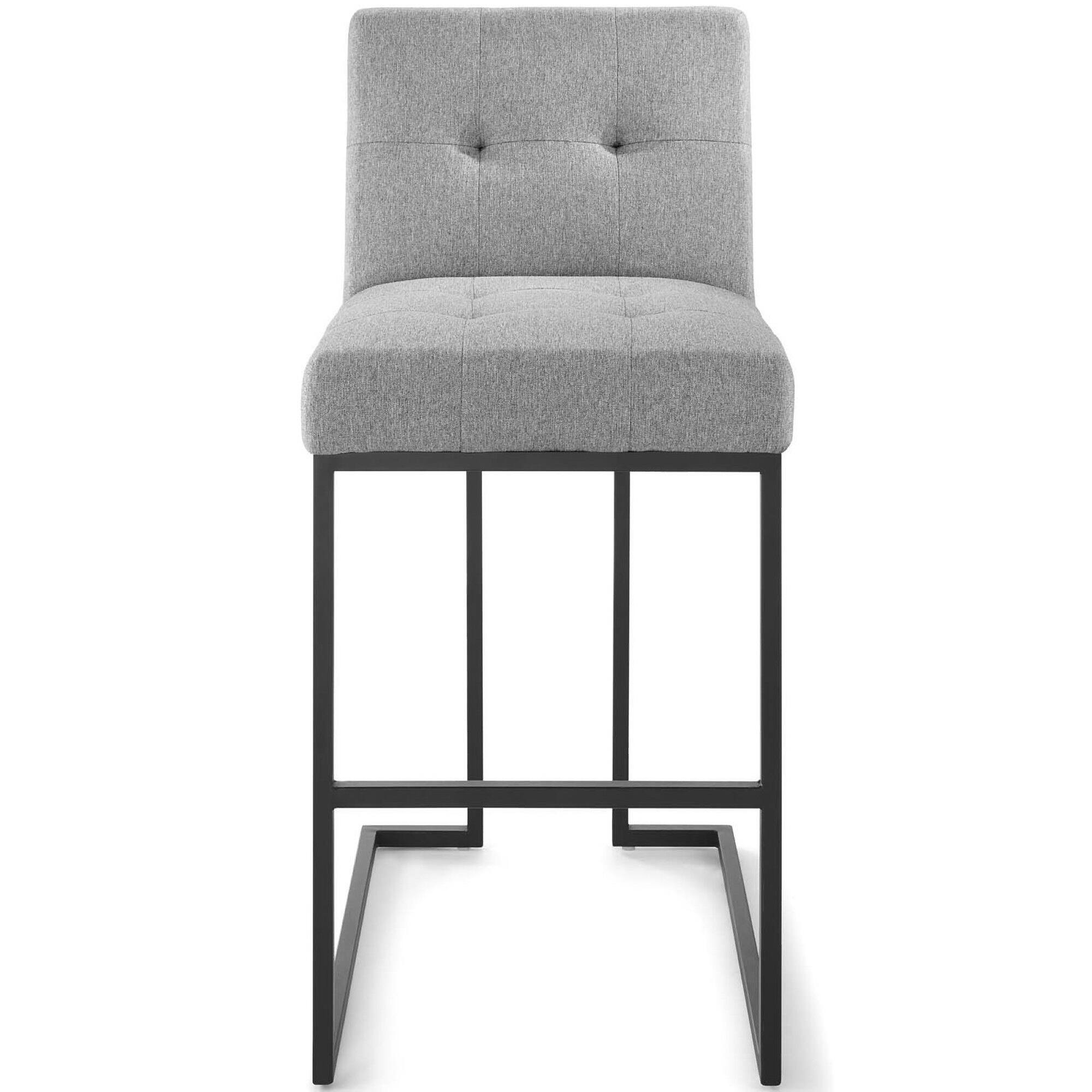 Alt View 2. Modway - Privy Black Stainless Steel Upholstered Fabric Bar Stool by Modway - Black Light Gray.