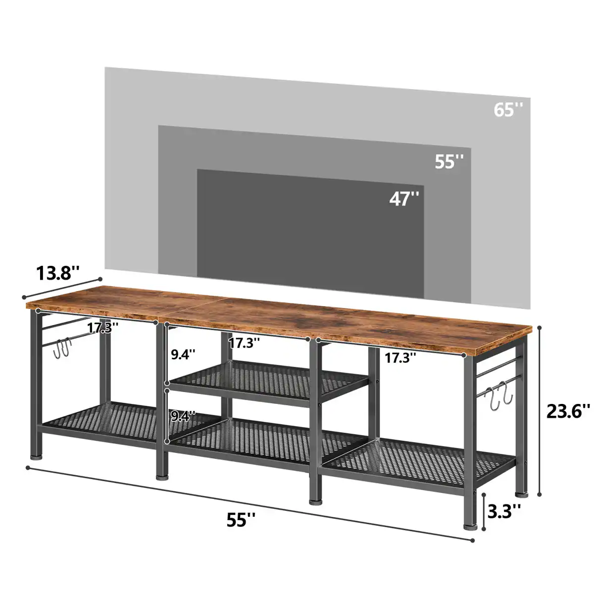 65" 55" 47" 13.8" 17.3" 9.4" 17.3" 9.4" 23.6" 55" 3.3"