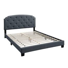 Manhattan Lane - Queen Bed with Button Tufted Scalloped Headboard - Gray