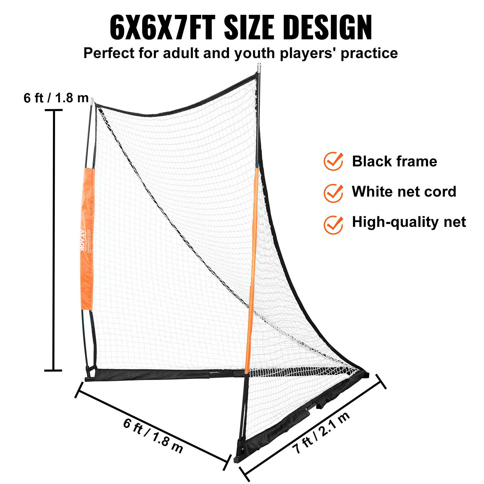 6X6X7FT SIZE DESIGN Perfect for adult and youth players' practice

6 ft / 1.8 m
Black frame
White net cord
High-quality net
6 ft / 1.8 m
7 ft / 2.1 m