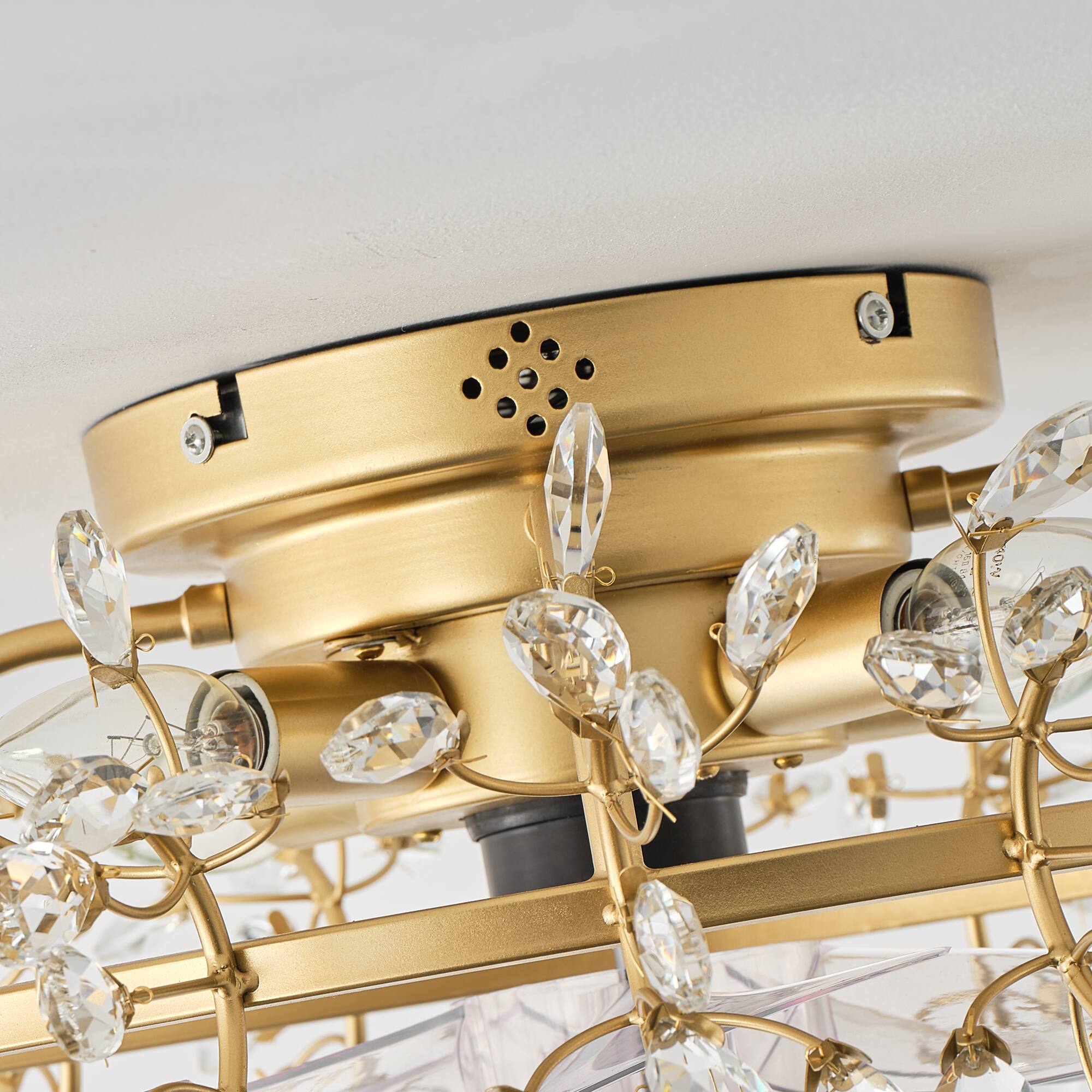 Alt View 10. Parrot Uncle - 23" Modern 4-Light Crystal Low-Profile Flush Mount Ceiling Fan with Remote - Gold.