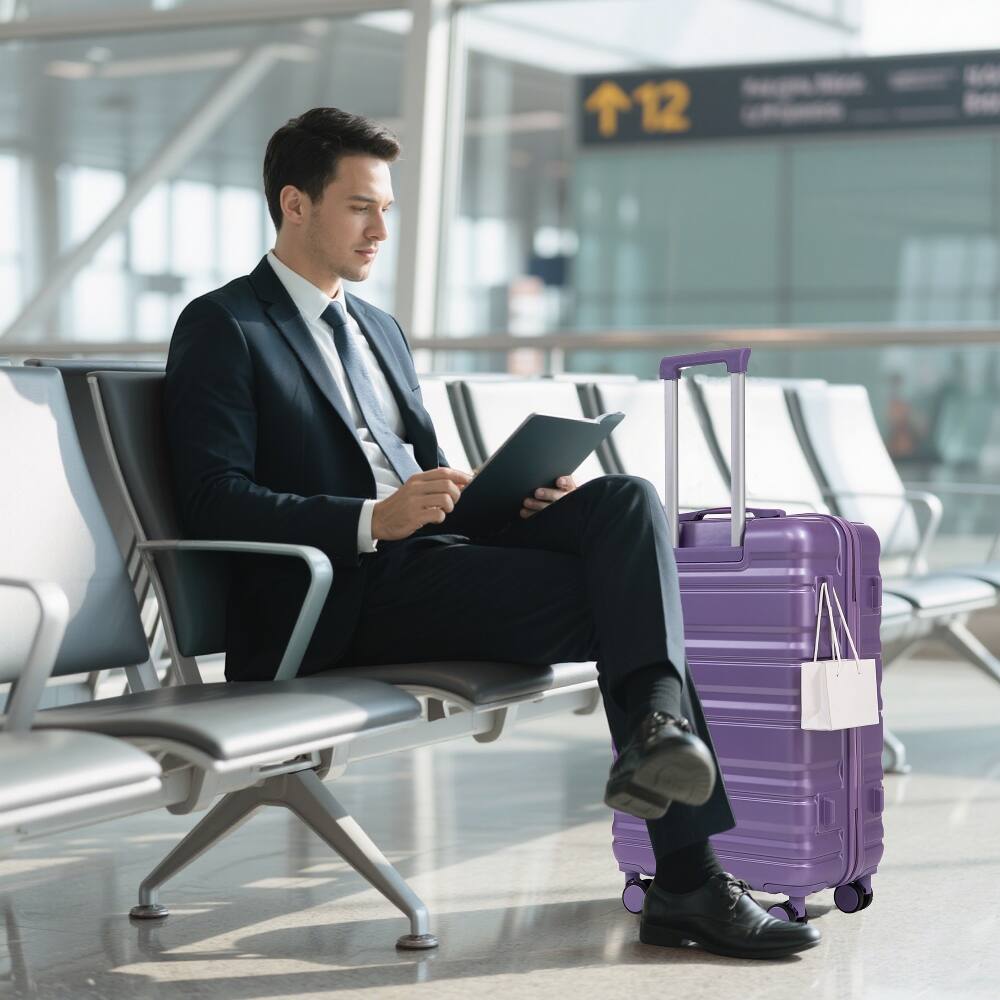 Alt View 3. Ropilly - Ropilly 3 Piece Luggage Set Purple Hard Shell Suitcase ABS Spinner - Purple.