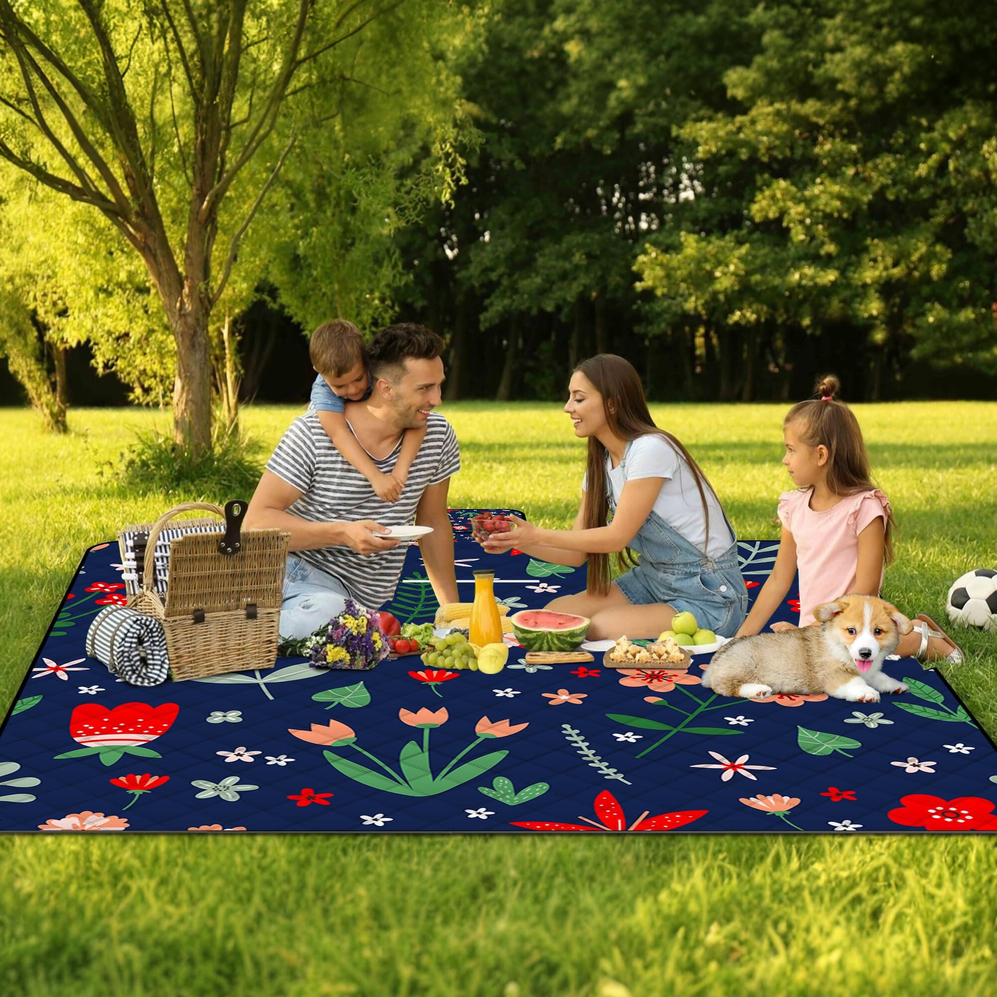 Back. Earthley Blooms - Extra Large Picnic Blanket Waterproof oldable Machine Washable Beach Outdoor For 6-8 Adults Suitable Indoor... - Purple Tile-80"x 80".