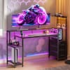 Front. Furnulem - 48 Inch Gaming Desk with Power Outlets Fabric Drawers CPU Stand LED Lights Hooks for Home Office - Black.
