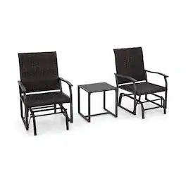 Boyel Living - 3 Piece Patio Gliding Set with Tempered Glass Coffee Table All Weather 37-in L x 31.5-in W x 25-in H - Brown