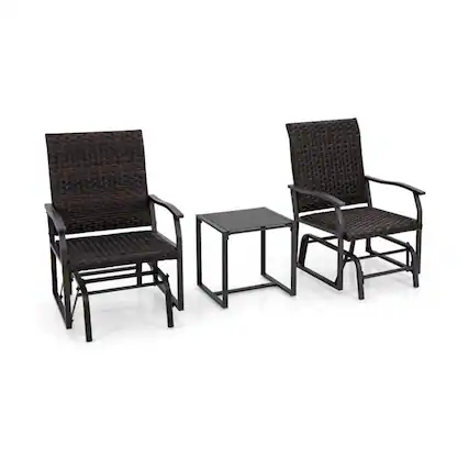 Front. Boyel Living - Brown 3 Piece Patio Gliding Set with Tempered Glass Coffee Table All Weather 37-in L x 31.5-in W x 25-in H - Brown.