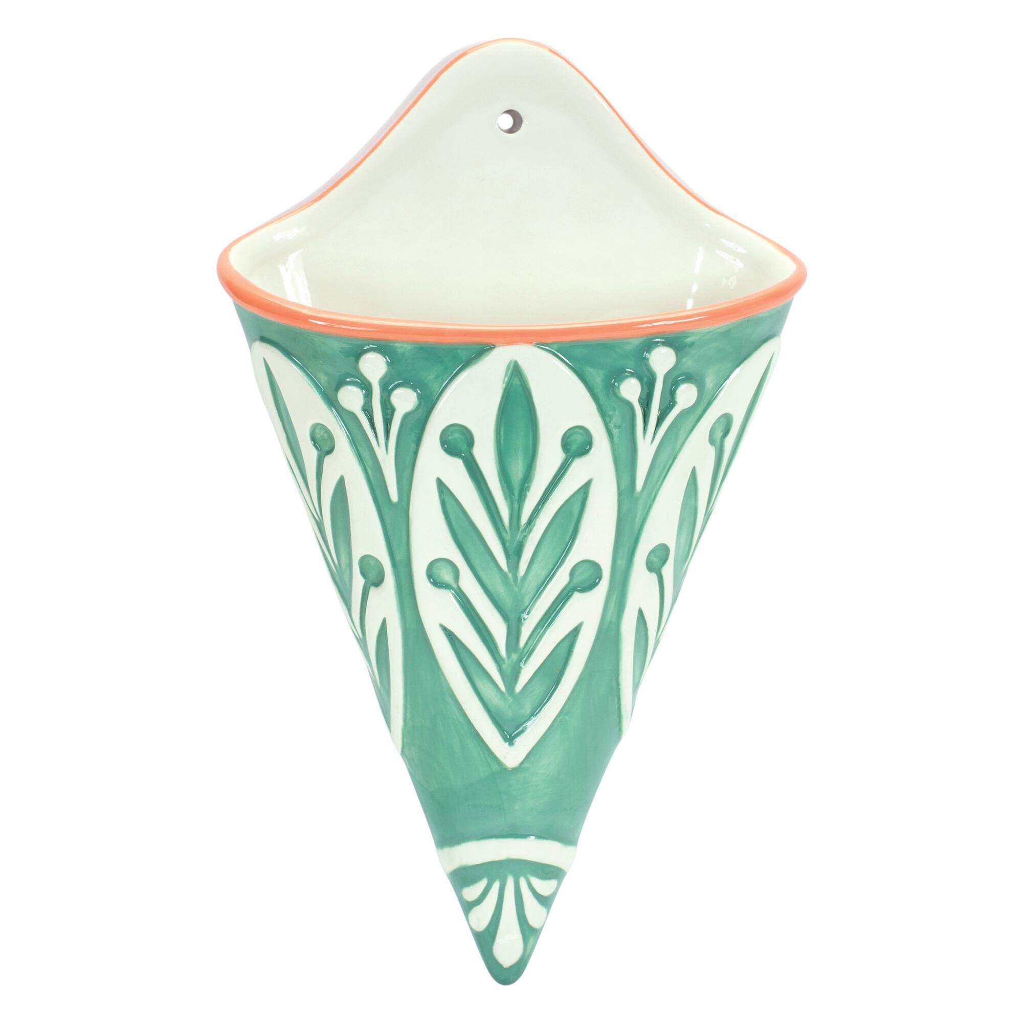 Left. BreeBe - Ornamental Ceramic Wall Pocket (Set of 2) - Green, White, Yellow.