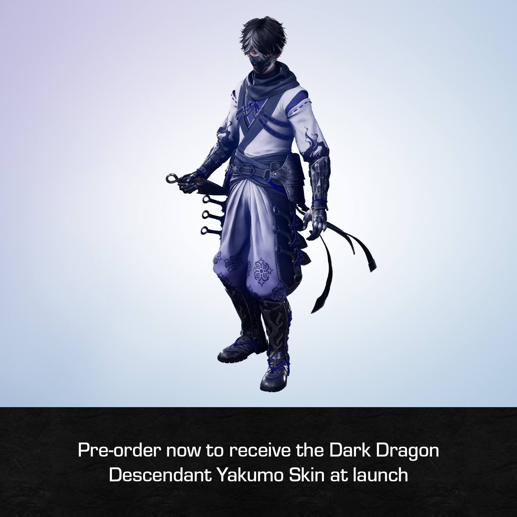 Pre-order now to receive the Dark Dragon Descendant Yakumo Skin at launch.