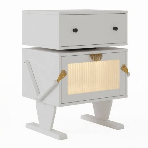 Alt View 4. LUCKY ONE - 20.7" Assembled Robot LED Nightstand 360 Rotating Drawer - White.