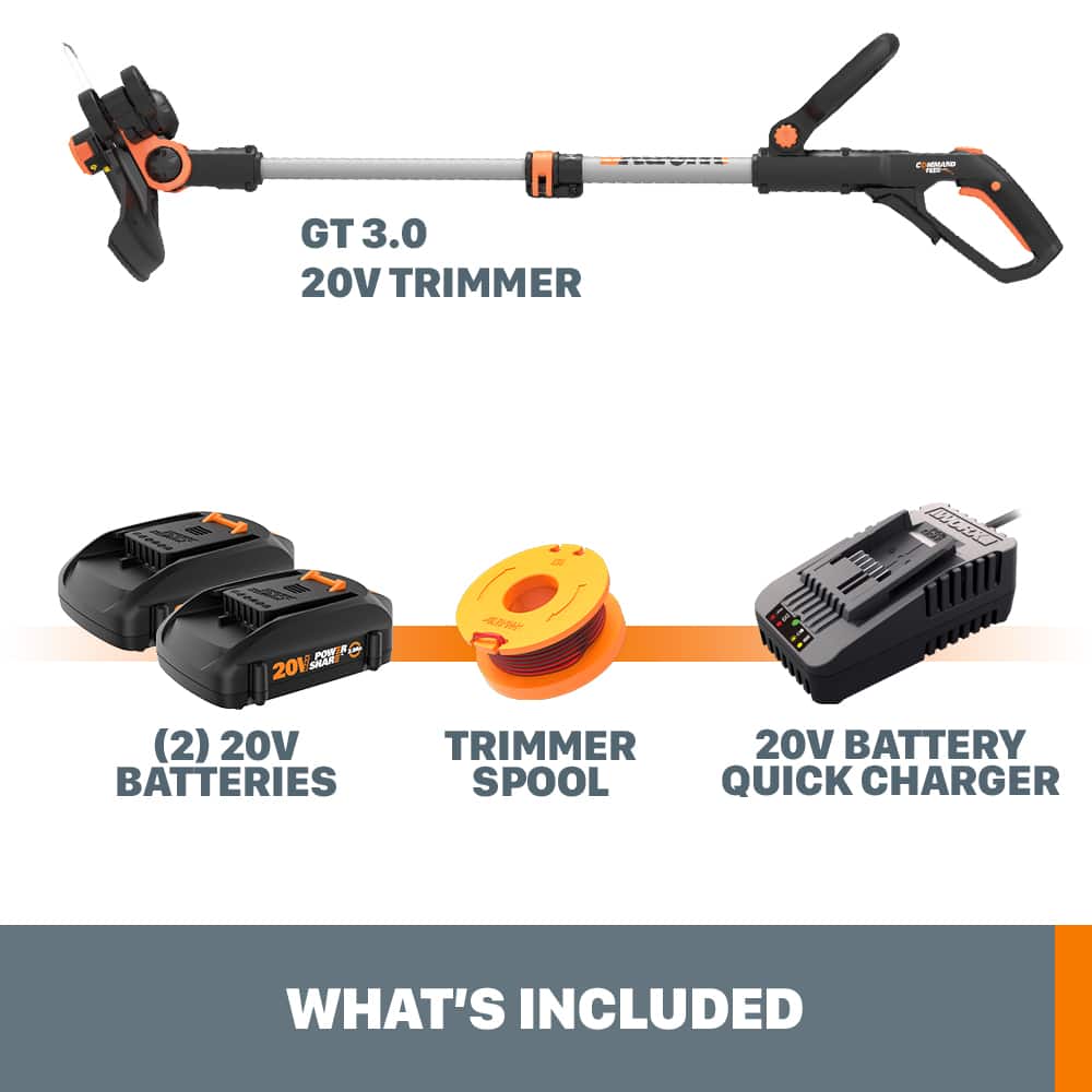 Alt View 12. WORX - WG163.1 GT 3.0 20V 12-Inch Cutting Diameter Cordless Grass Trimmer (2 x 2.0 Ah Batteries & 1 x Charger) - Orange.
